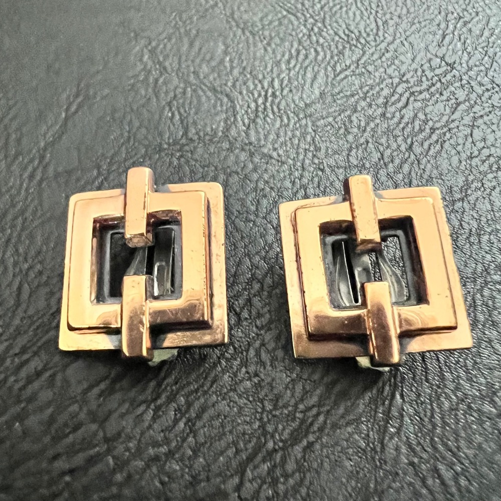 Renoir‎ Vintage Copper Geometric Square Clip On Earrings MCM 50s 60s Era